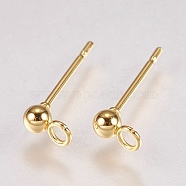 202 Stainless Steel Stud Earring Findings, with 304 Stainless Steel Pins and Loop, Real 18K Gold Plated, 14x6mm, Hole: 1.6mm, Ball: 3mm, Pin: 0.8mm(STAS-G173-12G-3mm)