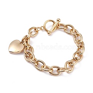 Vacuum Plating 304 Stainless Steel Charm Bracelets, with Toggle Clasps, Heart, Golden, 8 inch(20.2cm)(X-BJEW-I295-09G)