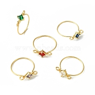 Glass Rhombus Finger Ring, Light Gold Copper Wire Wrapped Ring for Women, Mixed Color, Inner Diameter: 18mm(RJEW-JR00589)
