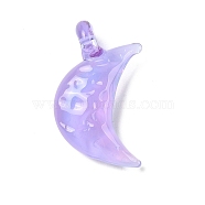 Handmade Lampwork Pendants, Moon/Flat Round Charms, Lilac, 48x28x12mm, Hole: 3mm(LAMP-R001-06E)