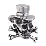 316 Surgical Stainless Steel Pendants, Pirate Style Skull, Antique Silver, 35x26x14mm, Hole: 5x4mm(STAS-H365-18)