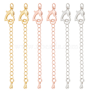 6Pcs 3 Colors Brass Chain Extender, End Chains, with Heart Lobster Claw Clasps and Teardrop Chain Tab, Mixed Color, 66mm, 2pcs/color(KK-NB0003-14)