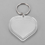 Acrylic Keychain, with Iron Split Key Rings, Heart, Clear, 80mm, Pendants: 49x50x5mm(KEYC-WH0016-02D)