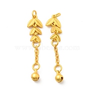 Brass Pendants, with Jump Rings, Cadmium Free & Lead Free, Leaf & Bell Charms, Matte Gold Color, 48mm, Hole: 3.6mm(KK-G429-14MG)