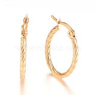 Vacuum Plating 201 Stainless Steel Hoop Earrings, with 304 Stainless Steel Pins, Oval, Golden, 12 Gauge, 28.5x20.5x2mm, Pin: 1mm(EJEW-T002-01)