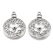 Tibetan Style Alloy Pendants, Cadmium Free & Lead Free, Filigree Joiner Findings, Clock, Antique Silver, 39.5x30x2mm, Hole: 2mm, about 200pcs/1000g(TIBE-N006-55AS-LF)