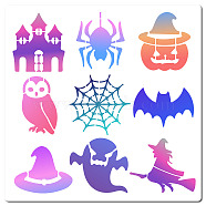 PET Plastic Hollow Out Drawing Painting Stencils Templates, Square, Halloween Themed Pattern, 300x300mm(DIY-WH0244-229)