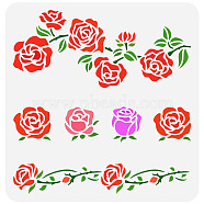 PET Hollow Out Drawing Painting Stencils, for DIY Scrapbook, Photo Album, Rose Pattern, 30x30cm(DIY-WH0391-0173)