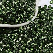 Glass Seed Beads, Silver Lined, Square, Dark Green, 3~3.5x2.5~3x2.5~3mm, Hole: 1mm, about 10714pcs/pound(SEED-M011-01B-12)