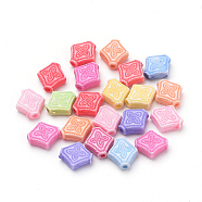 Craft Style Acrylic Beads, Rhombus, Mixed Color, 9.5x9x3.5mm, Hole: 1mm, about 2600pcs/500g(MACR-T004-15)
