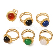 Round Natural Mixed Stone Finger Rings, Golden Tone 304 Stainless Steel Cuff Rings for Women, 15mm, Inner Diameter: 17mm(RJEW-Q822-33G)