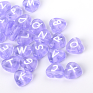 Transparent Acrylic Heart Horizontal Hole Letter Beads, Medium Purple, 10.5x11.5x4.5mm, Hole: 2mm, about 1300pcs/500g(TACR-Q101-01B)