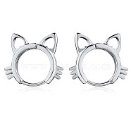 Women Cat Brass Leverback Earrings, Cute Kitty Face Earrings Jewelry Gift for Lovers Women Birthday Christmas, Platinum, 16x18.2mm(JE965A)