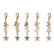 Starfish & Moon Alloy Enamel Pendants Decoraiton, Natural Citrine Chip Beads and Lobster Claw Clasps Charm, Mixed Color, 63mm(HJEW-JM01635)