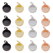 16Pcs 4 Colors Brass Pendant Cabochon Settings, Plain Edge Bezel Cups, Flat Round, Mixed Color, Tray: 10mm, 14x11.5x3mm, Hole: 2mm, 4pcs/color(KK-FH0006-12)