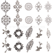 80Pcs 10 Styles Flower Theme Tibetan Style Alloy Connector Charms, Mixed Shapes, Antique Silver, 15~34x10.5~30x1.5~3.5mm, Hole: 1.2~2mm, 8pcs/style(FIND-SC0007-57)