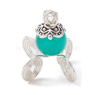 Imitation Jade Glass Bead Pendants, with Tibetan Style Alloy Wire Loops, Pumpkin Carriage Charms, Dark Cyan, 18.8x8.4x8.4mm, Hole: 2.5mm(PALLOY-JF02378-03)
