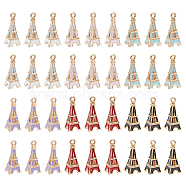 36Pcs 6 Colors Alloy Enamel Pendants, Light Gold, Eiffel Tower, Mixed Color, 23x9x9mm, Hole: 1.6mm, 6pcs/color(ENAM-NB0001-94)
