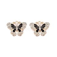 Alloy Enamel Pendants, with Crystal Rhinestone, Cadmium Free & Lead Free, Light Gold, Butterfly Charms, Black, 17.5x22x2mm, Hole: 1.8mm(PALLOY-N176-97KCG)