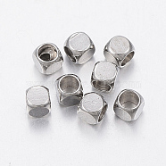304 Stainless Steel Beads, Cube, Stainless Steel Color, 2x2x2mm, Hole: 1.5mm(STAS-H426-02-2MM)