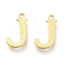 PVD Vacuum Plating  304 Stainless Steel Charms, Laser Cut, Alphabet, Golden, Letter.J, 12x6.5x0.8mm, Hole: 1mm(STAS-H112-J-G)