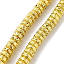 Electroplated Natural Lava Rock Beads Strands, Disc, Heishi Beads, Golden Plated, 7x3mm, Hole: 1.2mm, about 124pcs/strand, 16.02''(40.7cm)(G-H303-A01-G)
