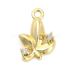 Brass Micro Pave Cubic Zirconia Charms, Flower, Golden, 12x8.5x2.5mm, Hole: 1.3mm(ZIRC-F143-01G)