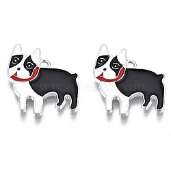 Rack Plating Alloy Enamel Pendants, Lead Free & Nickel Free & Cadmium Free, Platinum, Boston Terrier Dog, Black, 26x22.5x2mm, Hole: 2mm(PALLOY-T075-161)