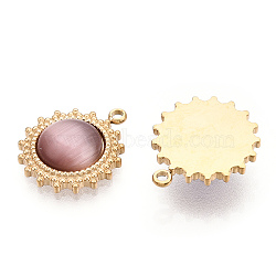 304 Stainless Steel Pendants, Manual Polishing, with Cat Eye, Sun Charm, Rosy Brown, 19x16x5mm, Hole: 1.6mm(STAS-T064-16A)