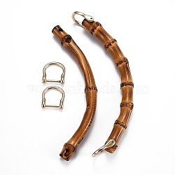 Wood Imitation Bamboo Bag Handle, with Alloy Clasp, Golden, Coconut Brown, 185x14~20mm, Hole: 22x15mm(X-FIND-H209-03)