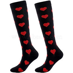 Nylon Wire Long Socks for Women, Heart Pattern, Black, 550x94x2mm(AJEW-WH20054-034)