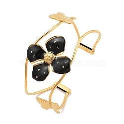 304 Stainless Steel Cuff Bangles for Women, with Enamel, Clover with Butterfly, Golden, Inner Diameter: 2-5/8x1-7/8 inch(6.6x4.7cm)(BJEW-A023-01G)