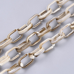 Handmade Acrylic Cable Chains, Imitation Gemstone Style, Two Tone Color, Flat Oval, Wheat, 19x12x4.5mm, about 39.37 inch(1m)/strand(SACR-N006-009F)