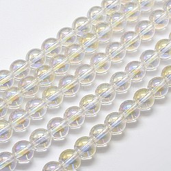 Electroplated Synthetic Quartz Bead Strands, Round, AB Color Plated, Clear AB, 4mm, Hole: 1mm, about 100pcs/strand, 15.7 inch(EGLA-J061-4mm-AB01)