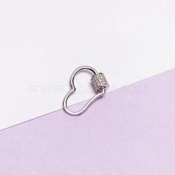 925 Sterling Silver Micro Pave Clear Cubic Zirconia Locking Carabiner Clasps, Keychain Clasps, Heart, Platinum, 22x15.5mm(STER-NH0008-01A-P)