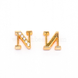 Alloy Slide Charms, with Crystal Rhinestone and Initial Letter A~Z, Letter.N, N: 11.5x11.5x4mm, Hole: 1.5x8mm(PALLOY-TAC0012-21N)