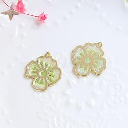 Alloy Enamel Pendants, Golden, Flower Charm, Pale Green, 24x22mm(INS-PW0002-06C-02)