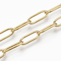 Vacuum Plating 304 Stainless Steel Paperclip Chains, Drawn Elongated Cable Chains, Soldere, Golden, 12x4x1mm, about 39.37 inch(1m)/strand.(CHS-S006-JN957-2-01)