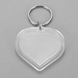 Acrylic Keychain, with Iron Split Key Rings, Heart, Clear, 80mm, Pendants: 49x50x5mm(KEYC-WH0016-02D)