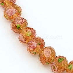 Handmade Gold Sand Lampwork Rondelle Beads Strands, Faceted, Sandy Brown, 10x7mm, Hole: 2mm, about 50pcs/strand, 13.77 inch(X-LAMP-L003-A-03)
