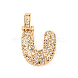 Brass Micro Pave Clear Cubic Zirconia Pendants, Real 18K Gold Plated, Letter U, 31x20x5mm, Hole: 3x6mm(KK-B099-01G-U)