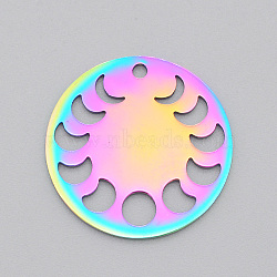 Ion Plating(IP) 201 Stainless Steel Pendants, Laser Cut, Phase of the Moon, Rainbow Color, 23x1mm, Hole: 1.8mm(STAS-S105-LA520)