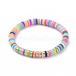 Handmade Polymer Clay Heishi Beads Stretch Bracelets, with Non-magnetic Synthetic Hematite Beads, Colorful, Inner Diameter: 2-1/8 inch(5.5cm)(BJEW-JB05300-01)
