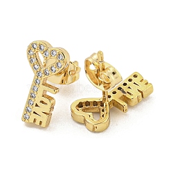 Brass Micro Pave Cubic Zirconia Ear Studs, Key, 13x7mm(EJEW-P261-27E-G)