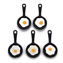 Spray Painted Alloy Enamel Pendants, Cadmium Free & Nickel Free & Lead Free, Pan with Egg, Black, 28x14x4mm, Hole: 1.8mm(ENAM-N055-031-B01-NR)