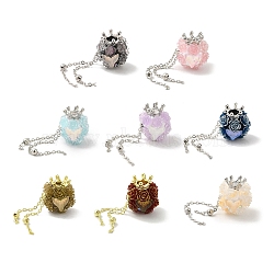 Polymer Clay Rhinestone Beads, with Acrylic & Glass Cabochon & Alloy Chain, Rose with Crown & Fishtail, Mixed Color, 21~22x19x18.5~19mm, Hole: 1.8mm(CLAY-E004-02)