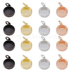 SUPERFINDINGS 16Pcs 4 Colors Brass Pendant Cabochon Settings, Plain Edge Bezel Cups, Flat Round, Mixed Color, Tray: 10mm, 14x11.5x3mm, Hole: 2mm, 4pcs/color(KK-FH0006-12)