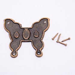Zinc Alloy Box Corner Protectors, with Screws, For Furniture Jewelry Box Decoration, Cadmium Free & Lead Free, Butterfly, Antique Bronze, 34.5x38.5x1.5mm, Hole: 1.4mm, Screw: 8~10x2mm, Pin: 1mm(FIND-WH0060-10AB-RS)
