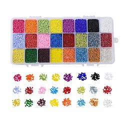 12/0 Round Glass Seed Beads, Transparent & Silver Lined & Transparent Colours Lustered & Transparent Colours Rainbow & Frosted Colors & Opaque Colours & Ceylon & Baking Paint & Opaque Colors Lustered, Mixed Color, 12/0, 2mm, Hole: 1mm, 24 Colors, 23g/color, 552g/box(SEED-JP0007-23)