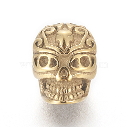 304 Stainless Steel European Beads, Large Hole Beads, Skull, Golden, 12x8x8mm, Hole: 4.5mm(STAS-F150-103G)